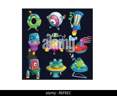 Alines en vaisseaux spatiaux mis Illustration de Vecteur