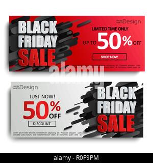 Deux vendredi noir vente de bannières sur fond gris et rouge dynamique. Modèle parfait pour flyers, cartes, affiches, web, publicité, promotions, Blogs et médias sociaux, le marketing. Vector illustration. Illustration de Vecteur