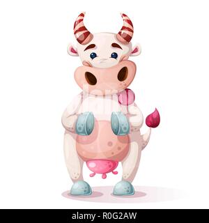 Mignon, drôle, jolie vache caractères. Illustration de Vecteur
