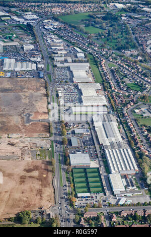 Vue aérienne de Wheatley Hall Road, Doncaster, à l'extérieur de la ville principale de la zone de détail, dans le sud du Yorkshire, dans le Nord de l'Angleterre, Royaume-Uni Banque D'Images