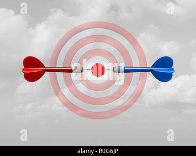 Notion de concurrence comme un symbole de la réussite de l'entreprise comme des rivaux en concurrence pour la même cible bullseye comme flèches dart a porté sur l'objectif premier. Banque D'Images