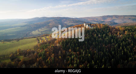 Vue aérienne de la Basilique de la Visitation de la Bienheureuse Vierge Marie à Levoca, Slovaquie Banque D'Images