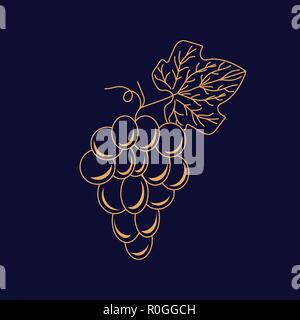 Logo de raisin dans l'icône vecteur style linéaire pour winery dessin d'étiquette. Illustration de Vecteur