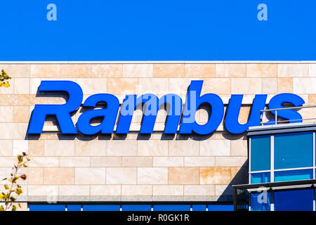 2 novembre 2018 Sunnyvale / CA / USA - Corporate Rambus siège dans la Silicon Valley. Rambus est une société de gestion de la technologie américaine specializin Banque D'Images