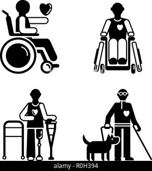 24 personnes handicap icon set, le style simple Illustration de Vecteur