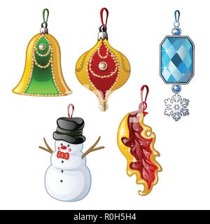 Ensemble de décorations de Noël multicolores isolé sur fond blanc. Baubles fête colorée. Modèle de l'affiche, l'invitation et d'autres cartes. Vector illustration. Illustration de Vecteur