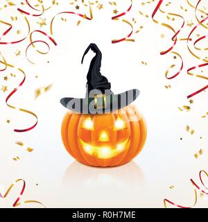 Halloween citrouille avec confetti doré sur fond clair Illustration de Vecteur