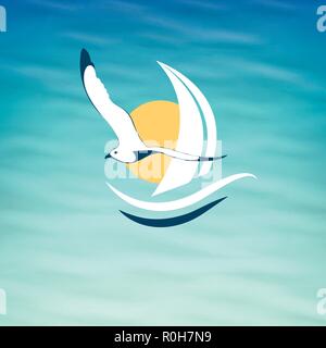L'icône seagull sur fond de mer Illustration de Vecteur