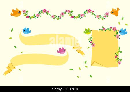 Les oiseaux en plein vol avec des bannières Vector Set Illustration de Vecteur