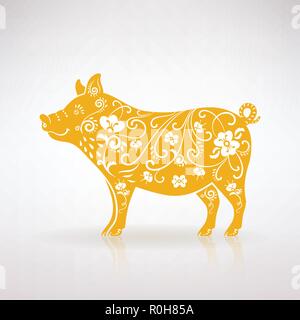 Cochon jaune stylisée sur un fond clair Illustration de Vecteur