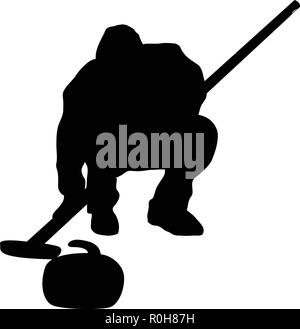 Silhouette de curling. Noir sur blanc. Vector illustration. Illustration de Vecteur