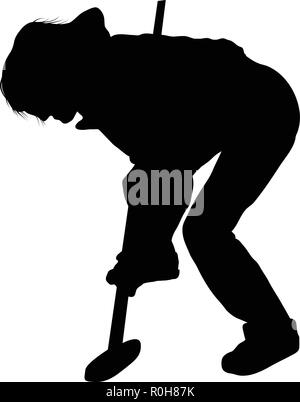 Silhouette de curling. Noir sur blanc. Vector illustration. Illustration de Vecteur