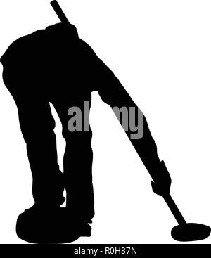 Silhouette de curling. Noir sur blanc. Vector illustration. Illustration de Vecteur