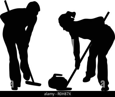 Silhouette de curling. Noir sur blanc. Vector illustration. Illustration de Vecteur