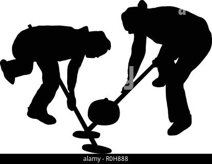 Silhouette de curling. Noir sur blanc. Vector illustration. Illustration de Vecteur