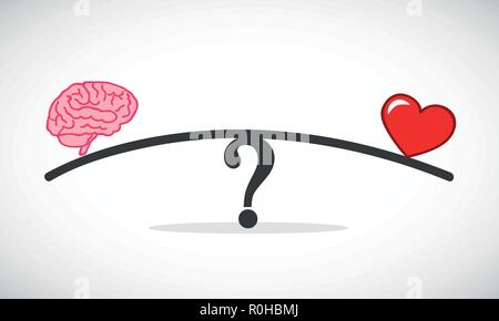 Concept du cœur et du cerveau conflit entre les émotions et la pensée rationnelle balance vector illustration EPS10 Illustration de Vecteur