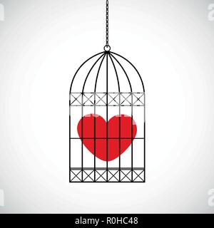 Coeur rouge dans une cage à oiseaux vector illustration EPS10 Illustration de Vecteur