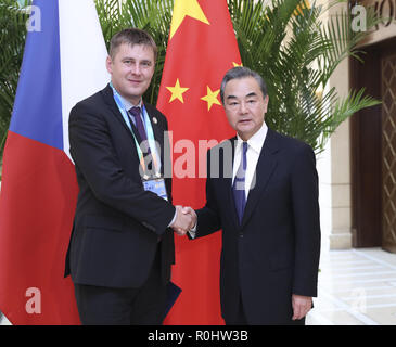 Shanghai, Chine. 5Th Nov, 2018. Le Conseiller d'Etat chinois et le ministre des Affaires étrangères Wang Yi rencontre avec le ministre tchèque des Affaires étrangères Tomas Petricek à Shanghai, la Chine orientale, le 5 novembre 2018. Credit : Ding Haitao/Xinhua/Alamy Live News Banque D'Images