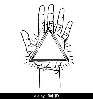 Main ouverte avec un symbole triangulaire. Illustration de Vecteur