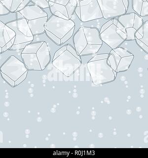 Les cubes de glace et des bulles de soude. motif transparent Illustration de Vecteur