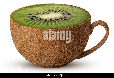 Mug de kiwis isolé sur fond blanc. Chemin de détourage. La profondeur de champ. Banque D'Images