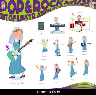 Un ensemble de Nun femmes jouant du rock 'n' roll et la musique pop.Il y a aussi divers instruments tels que l'ukulele et tambourin.Il s'agit d'art vectoriel de sorte qu'il est facile Illustration de Vecteur