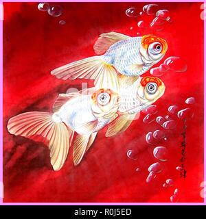 Peinture chinoise de poisson Banque D'Images