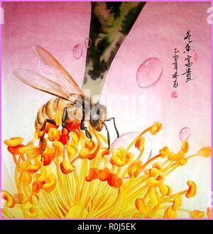 Peinture orientale d'une abeille Banque D'Images