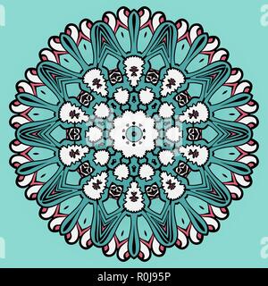 Cercle coloré fond mandala fleur en bleu clair. Illustration de Vecteur