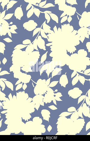 Silhouettes de différentes fleurs et feuilles à la main.Vector floral seamless background pattern pour papier peint, impressions textiles, tissu. Banque D'Images