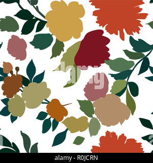 Silhouettes de différentes fleurs et feuilles à la main.Vector floral seamless background pattern pour papier peint, impressions textiles, tissu. Banque D'Images