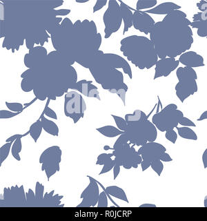 Silhouettes de différentes fleurs et feuilles à la main.Vector floral seamless background pattern pour papier peint, impressions textiles, tissu. Banque D'Images