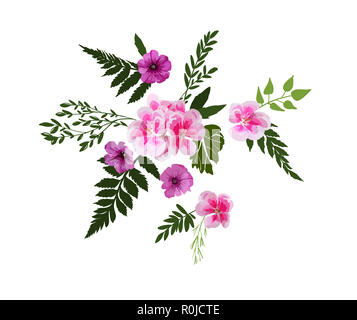 Ensemble de différentes cartes florales avec des fleurs de jardin botanique, parc naturel illustration isolé sur blanc backgroundn style dessiné à la main. Banque D'Images