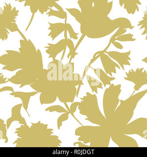 Silhouettes de différentes fleurs et feuilles à la main.Vector floral seamless background pattern pour papier peint, impressions textiles, tissu. Banque D'Images