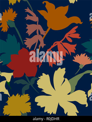 Silhouettes de différentes fleurs et feuilles à la main.Vector floral seamless background pattern pour papier peint, impressions textiles, tissu. Banque D'Images