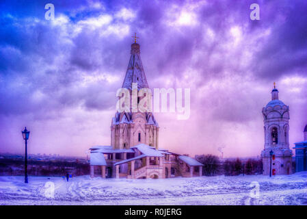 Vue d'hiver après l'église de l'Ascension à Kolomenskoye, Moscou neige Banque D'Images