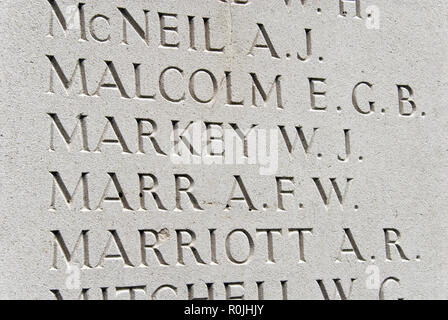 Le Mémorial National Australien, Villers-Bretonneux, près de la liste des noms de 10 773 soldats de la Force Impériale australienne sans tombe connue tués dans Banque D'Images