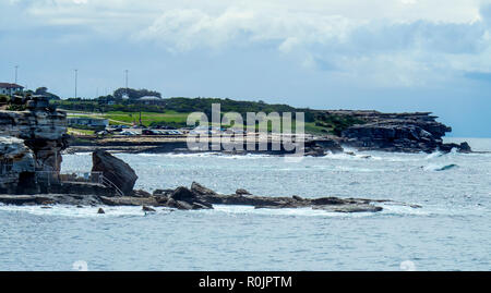 Des falaises de grès de Rocky Point Dauphins Gordons Bay et l'océan Pacifique Sydney NSW Australie. Banque D'Images