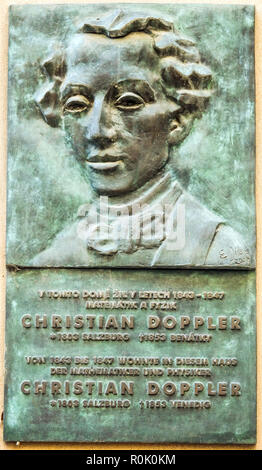 Christian Doppler, Prague, maison secours bronze mathématicien et physicien autrichien Banque D'Images