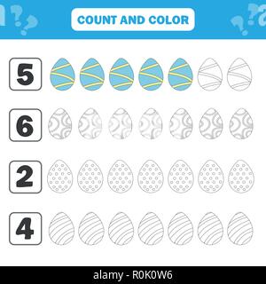 Jeu pour Enfants d'âge préscolaire. Compter et la couleur des oeufs de Pâques dans la photo Illustration de Vecteur