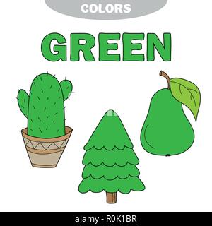 Vert. Apprendre la couleur. Ensemble de l'éducation. Illustration de couleurs primaires. Vector Illustration de Vecteur