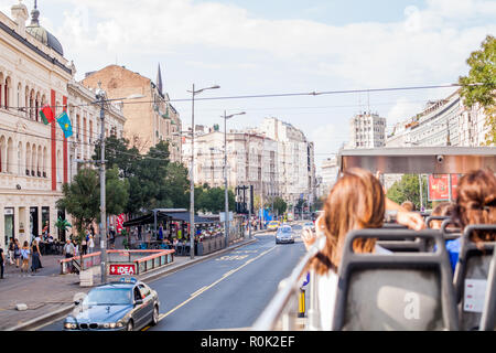 BELGRADE, SERBIE - Septembre 09, 2018 Rechercher : attractions touristiques de Belgrade par bus de tourisme, voyage en bus de tournée. Banque D'Images