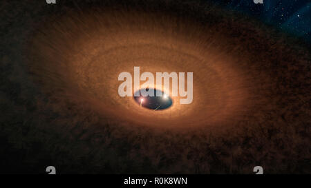 Dans cette vue d'artiste, un disque de poussiéreux, vestige de la formation des étoiles girds deux jeunes stars comme un hula hoop. Banque D'Images