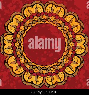 Mandala rond stylisé pour châssis texte sur fond abstrait aquarelle, élément de conception, beaucoup de copyspace. Fleur oriental stylisé avec copyspace j Illustration de Vecteur