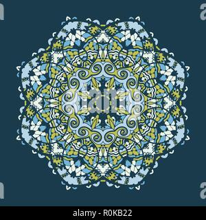 Arabesque islamique vecteur conception mandala dans les tons de bleu. Oriental stylisé art abstrait. Illustration de Vecteur