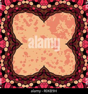 Mandala Oriental lase motif cadre sur la lumière rouge, comme flower ou clower feuilles avec taches de peinture de couleur rose Illustration de Vecteur