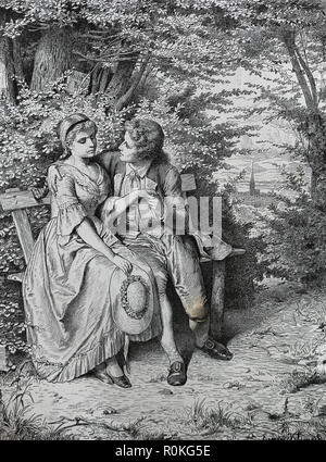 L'écrivain allemand Johann Wolfgang von Goethe (1749-1832) avec Friederike Brion (1752-1813). Engravin de Germania, 1882. Banque D'Images