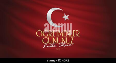 24 novembre Journée enseignants turcs, conception de panneaux. Symbole du drapeau turc. Bain turc : le 24 novembre, Journée des enseignants heureux. Illustration de Vecteur