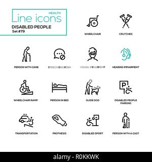 Les personnes à mobilité réduite - ligne style design icons set Illustration de Vecteur