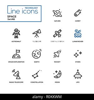 Concept de l'espace - ligne style design icons set Illustration de Vecteur